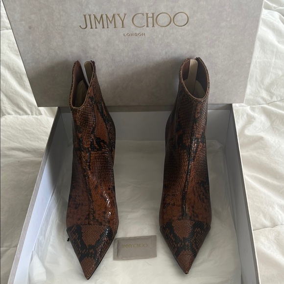 Jimmy Choo Shoes - Jimmy Choo Brown Heeled Boots with Snakeskin Pattern